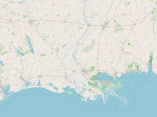 Fototapeta na wymiar Louisiana, United States of America. OSM. No legend