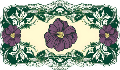 label art nouveau - green rectangle horizontal. Generative AI