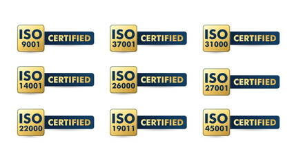 Fototapeta premium Set of ISO Certification stamp and labels quality management system, ISO 9001, ISO 22000, ISO 14001