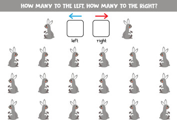Left or right with cute cartoon hare. Logical worksheet for preschoolers.