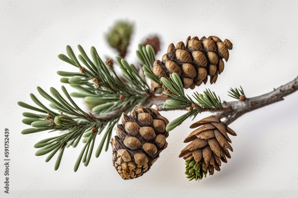 Poster pine tree branch with cones. generative ai