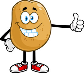 Potato Cartoon Character Giving The Thumbs Up. Hand Drawn Illustration Isolated On Transparent Background