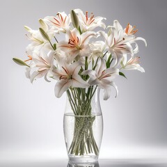 Tropical Treasures: Exotic Lilies Flowers in a Vase for Summer, Isolated on White Background - Generative AI