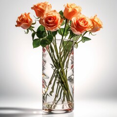Simply Beautiful: Summer Roses Flowers in a Tall Slim Vase, Isolated on White Background - Generative AI