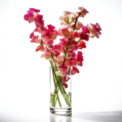 Summer Joy: Beautiful Snapdragons Flowers in a Tall Slim Vase for All Occasions, Isolated on White Background - Generative AI