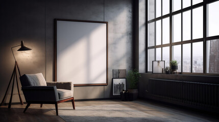 Mockup, white wallart in living room. İnterior design. generative ai.