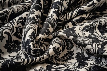 Damask Fabric In Black And White Pattern. Generative AI