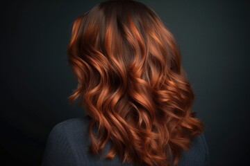 Dark Brown Hair With Copper Highlights Back View. Generative AI - obrazy, fototapety, plakaty