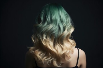 Naklejka premium Blonde Hair With Green Ombr Effect Back View. Generative AI