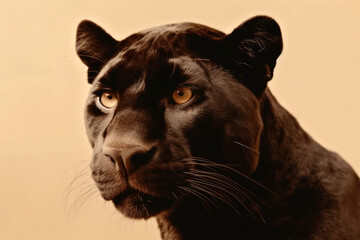 Closeup Of Panther On Isolated Beige Background. Generative AI