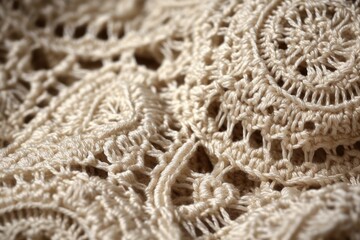 Obraz premium Creamcolored Crochet Fabric Texture. Generative AI