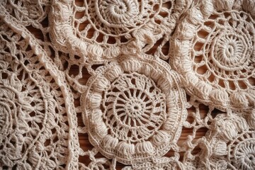 Creamcolored Crochet Fabric Texture. Generative AI