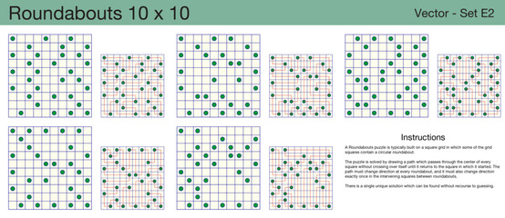 5 Roundabouts 10 x 10 Puzzles. A set of scalable puzzles for kids and adults, which are ready for web use or to be compiled into a standard or large print activity book.
