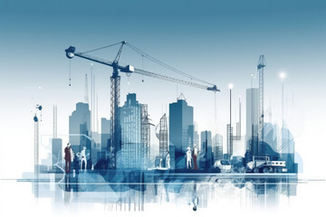 Illustration digital building construction. Generative AI