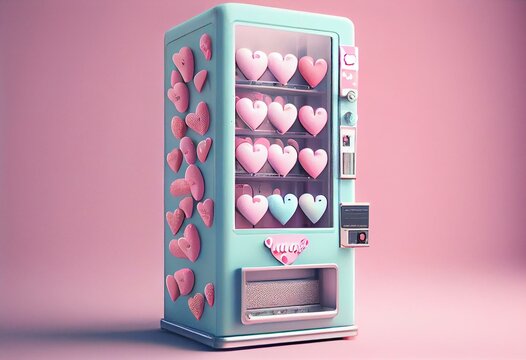 A Retro Vending Machine With Pink Hearts On It Made With Generative AI