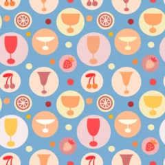 Poster Different cocktail glasses inside bubbles. Seamless pattern. © ausra