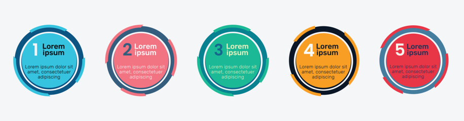 Circular vector Infographic design and marketing icons can be used for workflow layout, presentations, banner, flow chart, info graph, diagram, web design. Business concept with 5 options