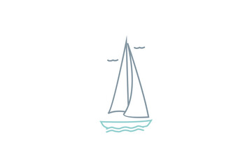 Simple Sailboat dhow boat ship on Sea Ocean Wave with line art style logo design