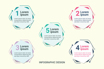Infographic steps presentation template with five hexagonal options abstract design Premium Vector