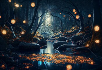 Magical glowing forest fantasy art. Generative AI