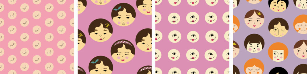 Feminine look, abstract personage, mascot design, funny face, cute icon
