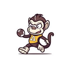 Mascot cartoon of cute smile monkey playing American football. 2d character vector illustration in isolated background