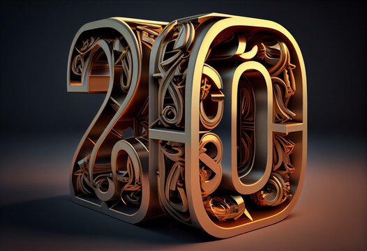 2020 bold letters symbol 3d-illustration. Generative AI
