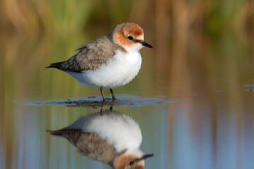 Graceful Wetland Bird: Fluffy Red-Capped Plover Standing Proudly in Natural Habitat, fluffy, red-capped plover, wetland, bird, natural habitat, environment, wildlife, nature,