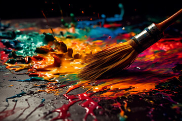 Fototapeta premium Artistic Paintbrush on Canvas - AI generated