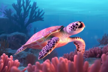 Obraz na płótnie Canvas Rosy Reptile: Photorealistic Image of Adorable Pink Turtle in Nature, photorealistic, image, pink, turtle, cute, adorable, reptile, wildlife, nature, environment, animal,