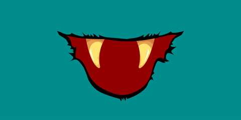 Obraz premium Vector cartoon funny zombie monster laughing mouth with rotten teeth isolated on a green background. Vector happy Halloween kids t-shirt design template with funky monster mouth