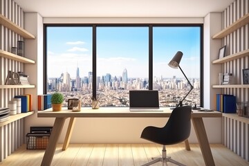 Colorful City Workspace: Inspiring Home Office with Vibrant Hues