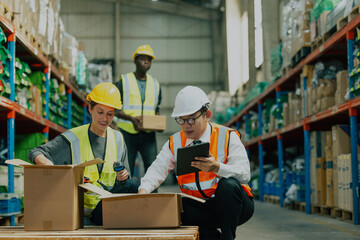 Warehouse worker tag and label products with a handheld scanner to prepare and complete orders. Verifying all products are safely and securely packed and labeled for shipment to the correct location.