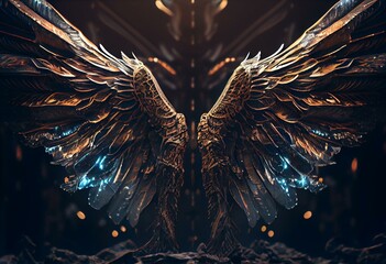 3D render of fantasy angel wings. Generative AI