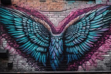 Wings Are Painting On Wall. Generative AI