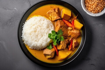 Sancocho On White Plate, Top View. Generative AI