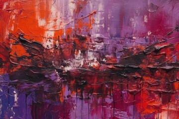 Red And Purple Grunge Paint Strokes On Canvas. Generative AI
