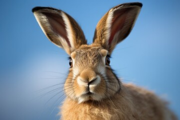 Obraz premium Rabbit Against Sky Blue Background. Generative AI