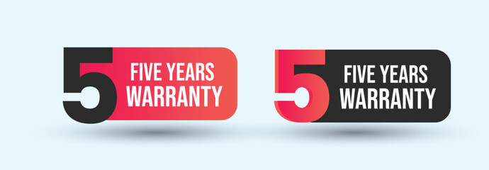 5 year warranty label. Five Years warranty label or tag. Colorful Warranty card stamp or banner for service provider. Five years label, tag, stamp. 5 years warranty card. Certificate. Colorful tags