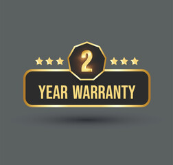 2-year warranty label. Two Years warranty label in golden color. Warranty card stamp or banner for service provider. stars and two-year label, tag, stamp. Two-year warranty card. Certificate. 