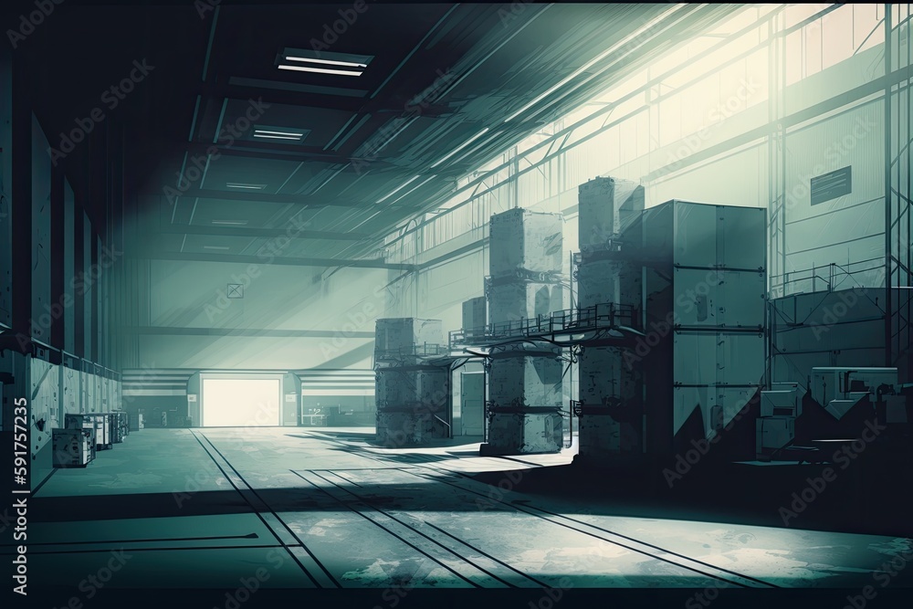 Aufkleber cluttered warehouse with numerous stacked boxes and containers. generative ai