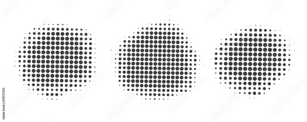 Poster half tone dotted circles. vector round shape with grunge texture. abstract gradient elements isolate