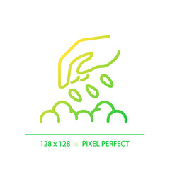 Seeding gradient linear vector icon. Direct planting. Eco friendly farming. Vegetable garden. Soil preparation. Thin line color symbol. Modern style pictogram. Vector isolated outline drawing