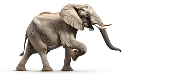 Dancing elephant isolated on white. Generative AI