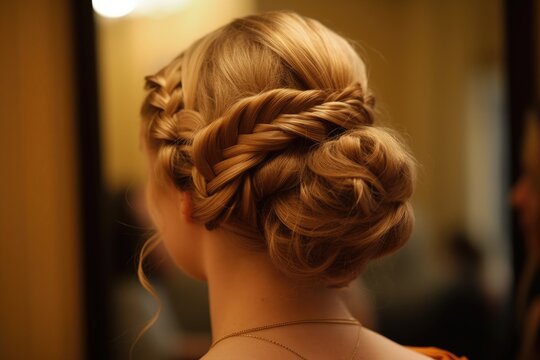 Updo With Braids And Twists At The Back. Generative AI