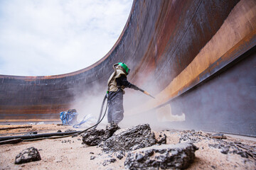 Female worker surface corrosion plate preparation by sand blasting