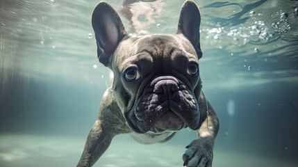 French bulldog underwater. Generative AI