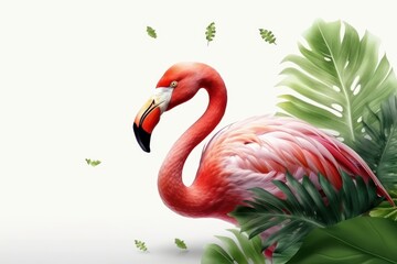 Summer festive with flamingo on white background, Tropical summer time. Generative AI
