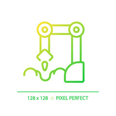 Planting robot gradient linear vector icon. Seed sowing machine. Agricultural automation. Artificial intelligence. Thin line color symbol. Modern style pictogram. Vector isolated outline drawing