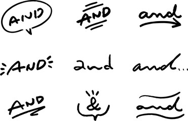 手書き文字素材。いろいろな「and」の文字。